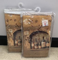 3 Pics The Artists  Kitchen Window Treatment Curtains Wine Bottle Prints New SHIPPING ONLY