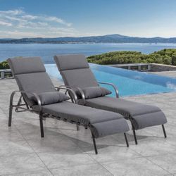 News Set Of 2 Outdoor Patio Lounge Chairs Pool Chaise With Cushion