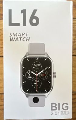 L16 Smart Watch 2.01" Infinite Display Gray Silicone Band Silver Case 2GB,  P9 Bluetooth Over-Ear Headband Headphones Gray 50mm Drivers Double Earpiec
