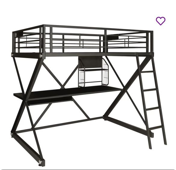 Used metal full size loft with desk