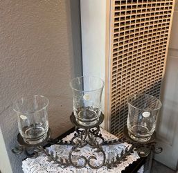 Princess House Candelabra De Metal Gloria Decor Con Tres Vasitos De Crystal Heritage.