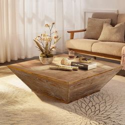 Gexpusm Farmhouse Coffee Table, Square, with Storage 35 "L x 14 "H,Oak