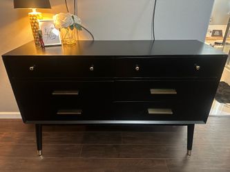 Black Mid-Century Modern Dresser with Gold Hardware