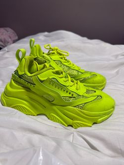 Neon Green Chunky Sneakers with Rhinestone