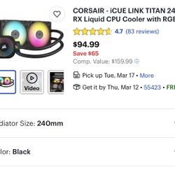 Corsair Hydro Series > H115i RGB PLATINUM > 280 min Eare ne Performance Liquid CPU Cooler > 2x 140mm RGB PWM Fan