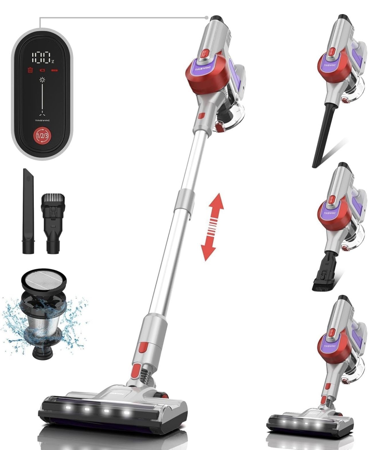 28Kpa 300W Stick Vacuum Cleaner, 50min Runtime, Hard Floor Carpet Pet Hair, Red (have 2) 