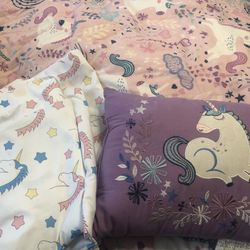 Twin Unicorn Duvet Cover, Curtains And Decorative Pillow