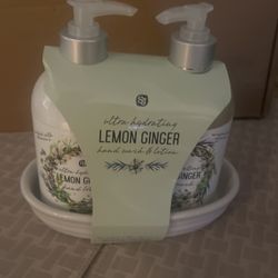 SJ Lemon Ginger Hand wash & Lotion With White Ceramic Tray For The Bath
