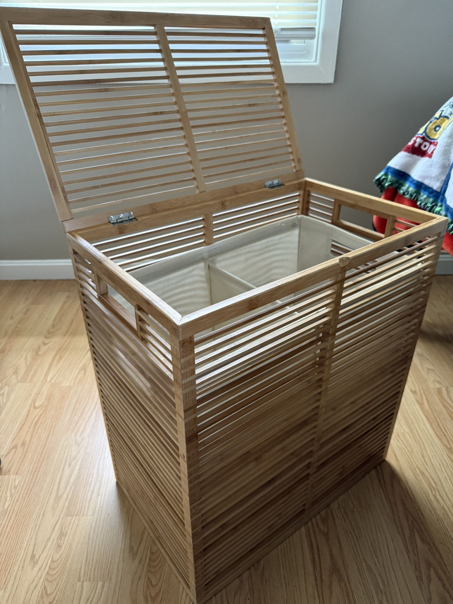 Bamboo 2 Section Clothes Laundry Hamper With Lid