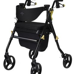 Medline Premium Empower Folding Mobility Rollator Walker with Memory Foam Seat, Black, 300 lb. Weight Capacity, 8â€ Wheels, Cupholder,Rolling Walker 