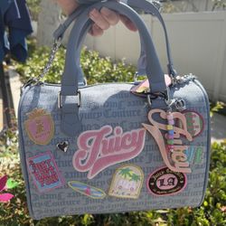 Juicy Couture Light Blue Varsity Speedy Barrel Satchel Crossbody Bag