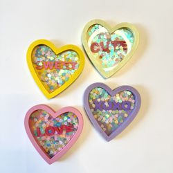 Heart Shaped Confetti Filled Wooden Coasters, Set Of 4