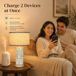Dimmable Table Lamp Set of 2 with USB C Port