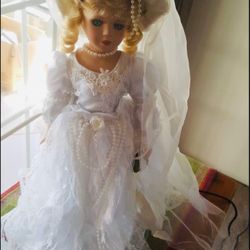 Porcelain Doll  In Wedding Dress 