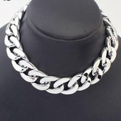 Silver Metal Chain Link Choker Chunky