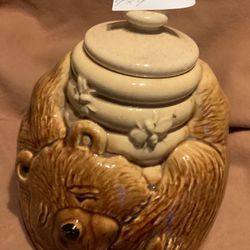 Bear with beehive cookie jar