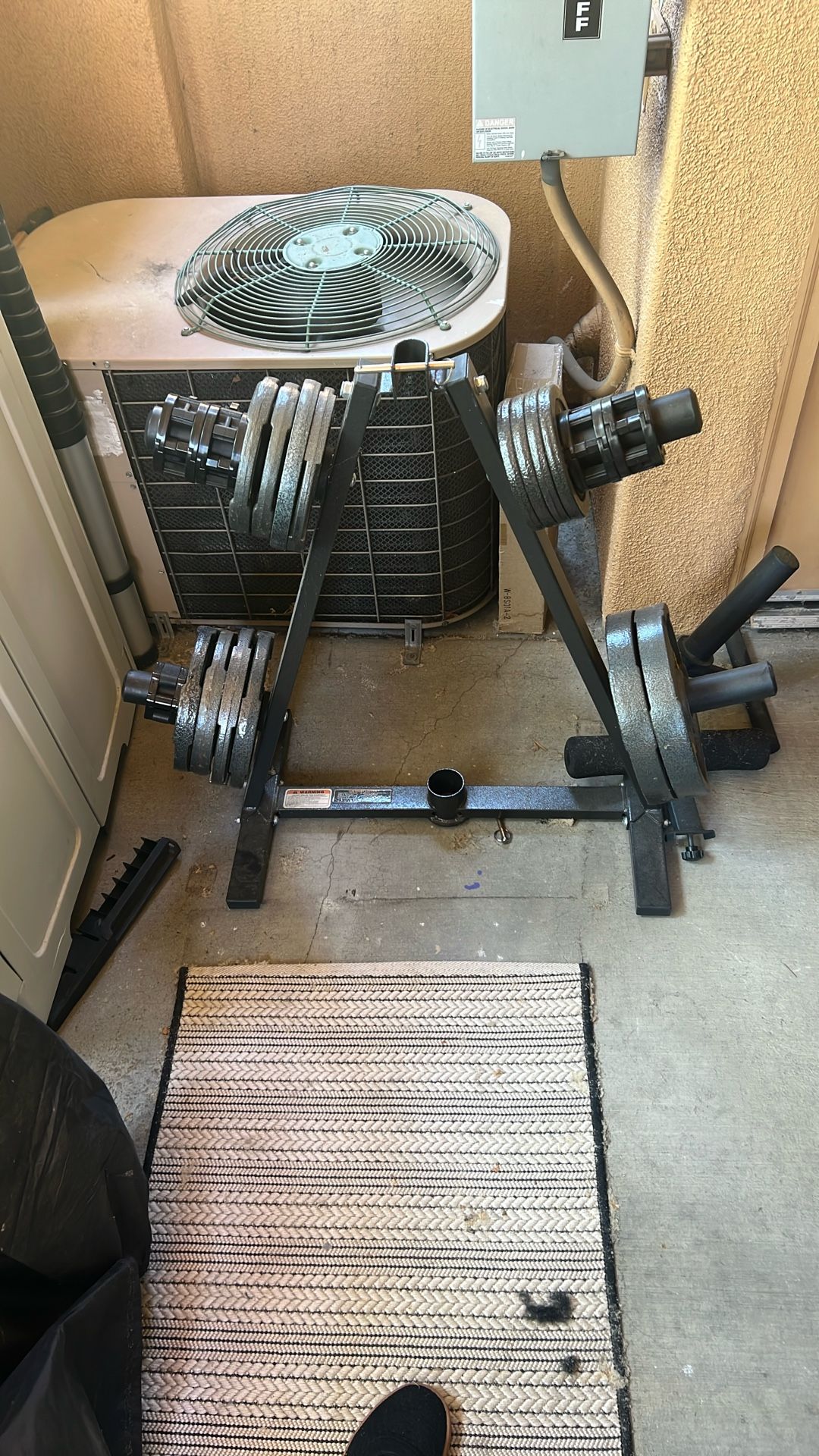 Weights and Rack- Ez Curl Bar and adjustable Dumbells (not Pictured)