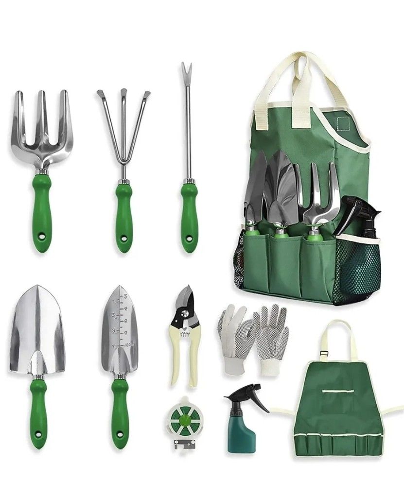GardenHOME Garden Tool Set - 11Pcs Garden Hand Tool Set Equipment with Tote Bag Adjustable and Apron,Gardening Tools for Women