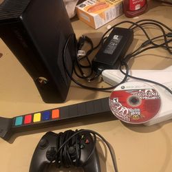 Xbox 360 Slim W Control And Wired Guitar W Game 