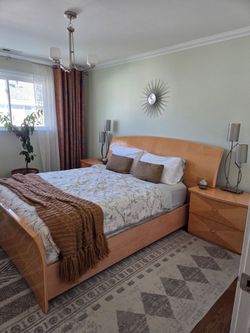 Mid-Century Contemporary 3-Piece Queen Bedroom Set - Light Maple+mattress