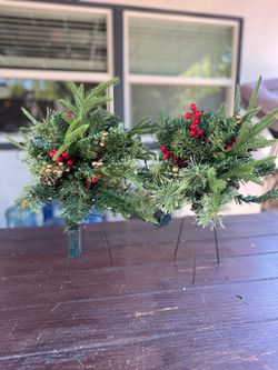 Set of 2 Pre-Lit Artificial Christmas Greenery Stakes with Timer
