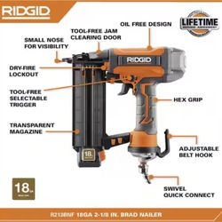 Pneumatic 18-Gauge 2-1/8 in. Brad Nailer with CLEAN DRIVE Technology