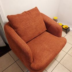 Chenille Fabric Upholstered Swivel Barrel Chair