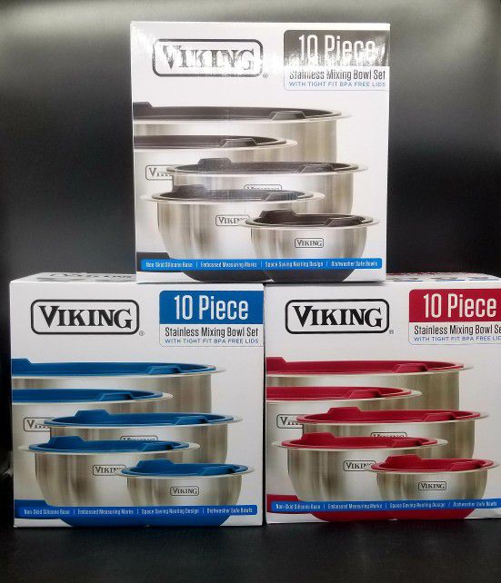 Viking 10 Piece Stainless Steel Mixing Bowl Set with Lids Blue
