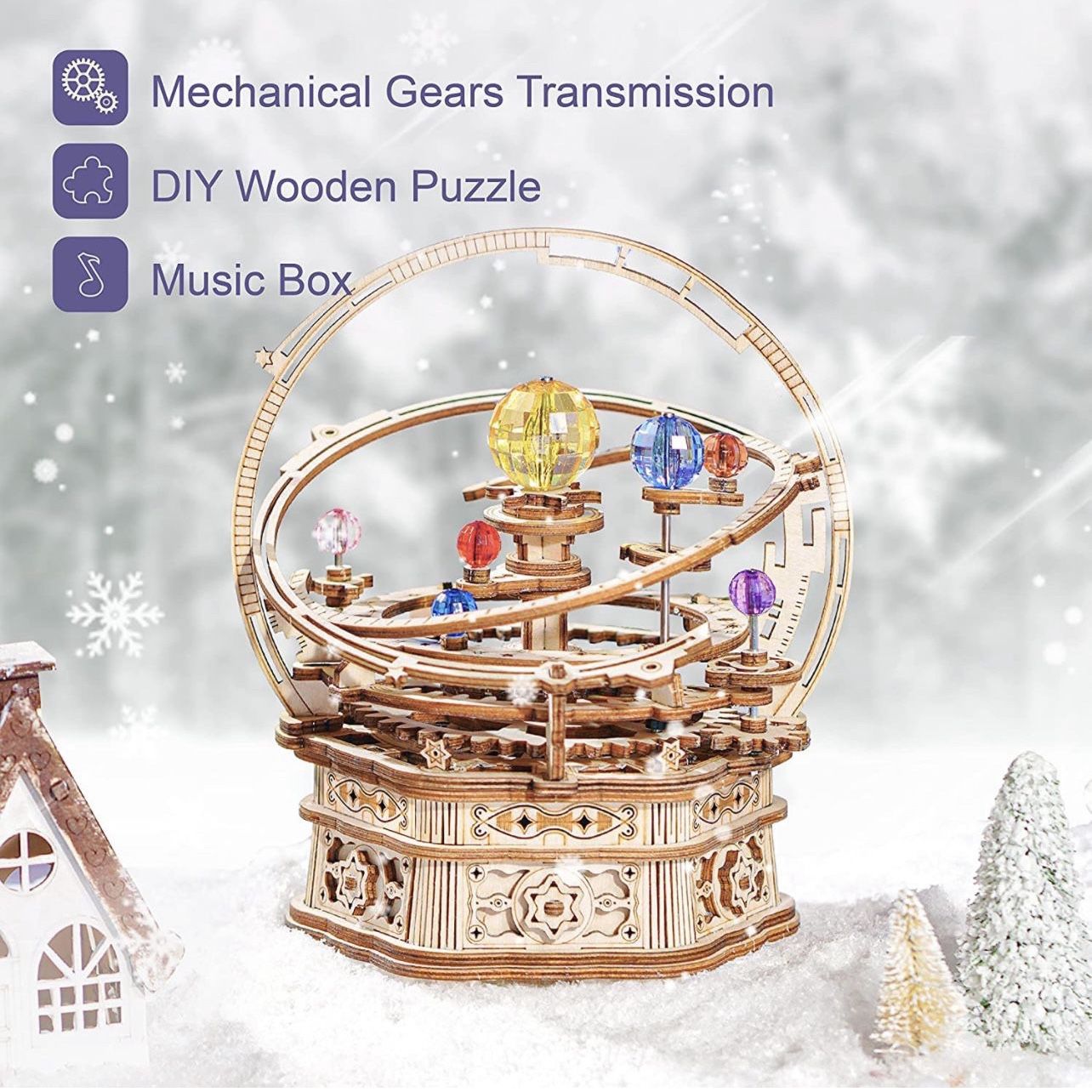 RoWood Music Box 3D Puzzles for Adults, DIY Wooden Mechanical Building Model Kits, Gift for Teens Kids on Children's Day/Birthday/C