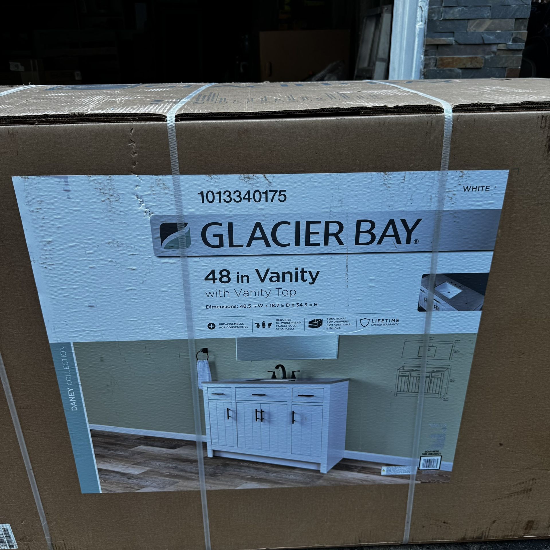Glacier Bay Daney 48 inch Pre Assembled White Bathroom Vanity with Gray Cultured Marble Top