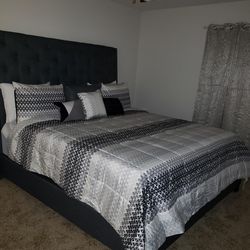 Gray Upholstered King size Set Bed Available
