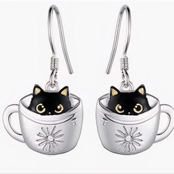 Black Cat Gifts 925 Sterling Silver Cat Gifts Cute Animal Cat Jewelry Gifts for Women