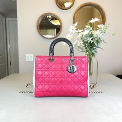 Christian Dior Lambskin Large Lady Dior Satchel