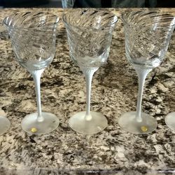 Vintage Valerie Frosted Optic Swirl Wine Goblets, Bavaria 5 Glasses