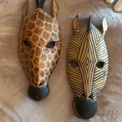 Carved wood, zebra and giraffe wall decor
