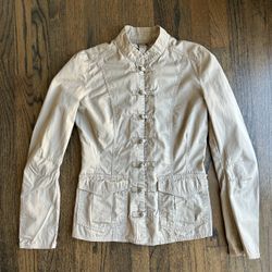 Vtg Forever 21 Y2K Military Utility Jacket S Beige Cotton Mandarin Frog Closure