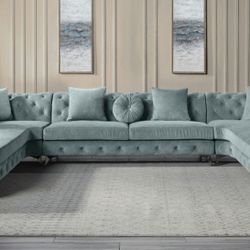 Brand New Light Blue Super Plush Sectional Sofa (Pillows Included)