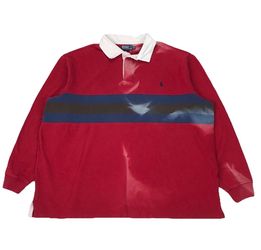 Vintage Polo Ralph Lauren Polo Shirt 4XL Tall 4XLT Red Striped Rugby Long Sleeve
