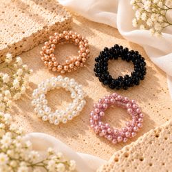 4 Pieces et of hair ties with pearl beads, 4 Colors