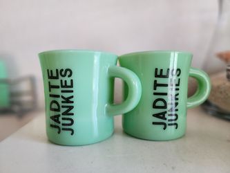 Jadite Junkies Coffee Mugs Jadeite Green Glass C Handle Jade ite Brand NEW