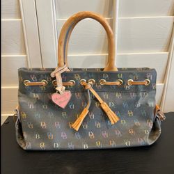Dooney & Bourke Brown Leather with Rainbow DB Monogram Logo Satchel 