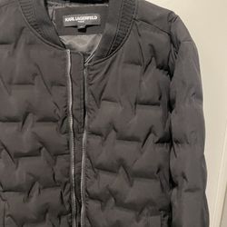 Mens Black Bomber Jacket Large L Quilted