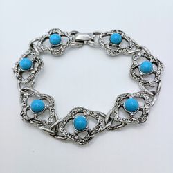 Vintage Signed Sarah Coventry Collectors Item 1973 Faux Turquoise Silver Tone Blue Bracelet 