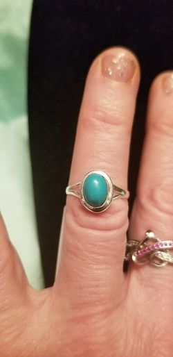 New solid 925 silver turquoise ring size 6