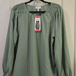 Jessica Simpson Women's Blouse Textured Top Long Sleeves Pullover Green, Size M