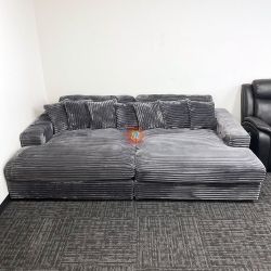 Oversized Corduroy Sleep Sofa Bed, Double Chaise Modular Sectional Couch