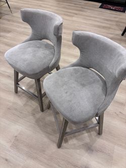Set of 2 Gray Upholstered Counter Stools
