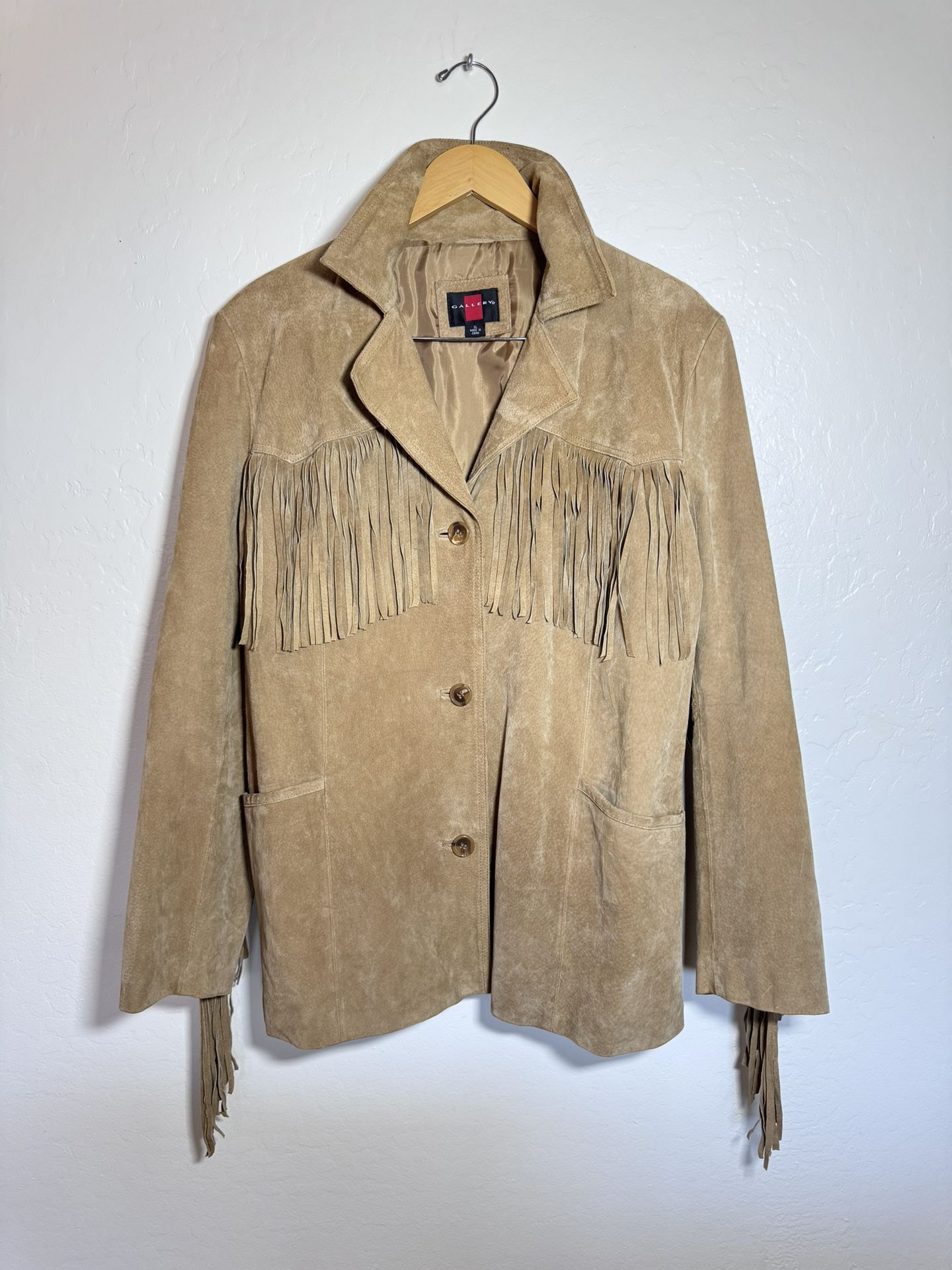 Vintage Leather Gallery Western Tan Leather Jacket Fringe Coat Mens Size XL