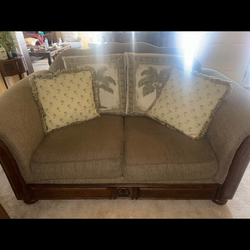 Classic Solid Wood Sofa with Palm Print Pillows