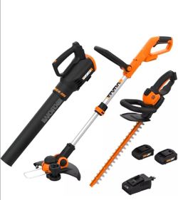 Worx 20V Power Share - 3PC Cordless Combo Kit (Blower, Trimmer, & Hedge Trimmer)